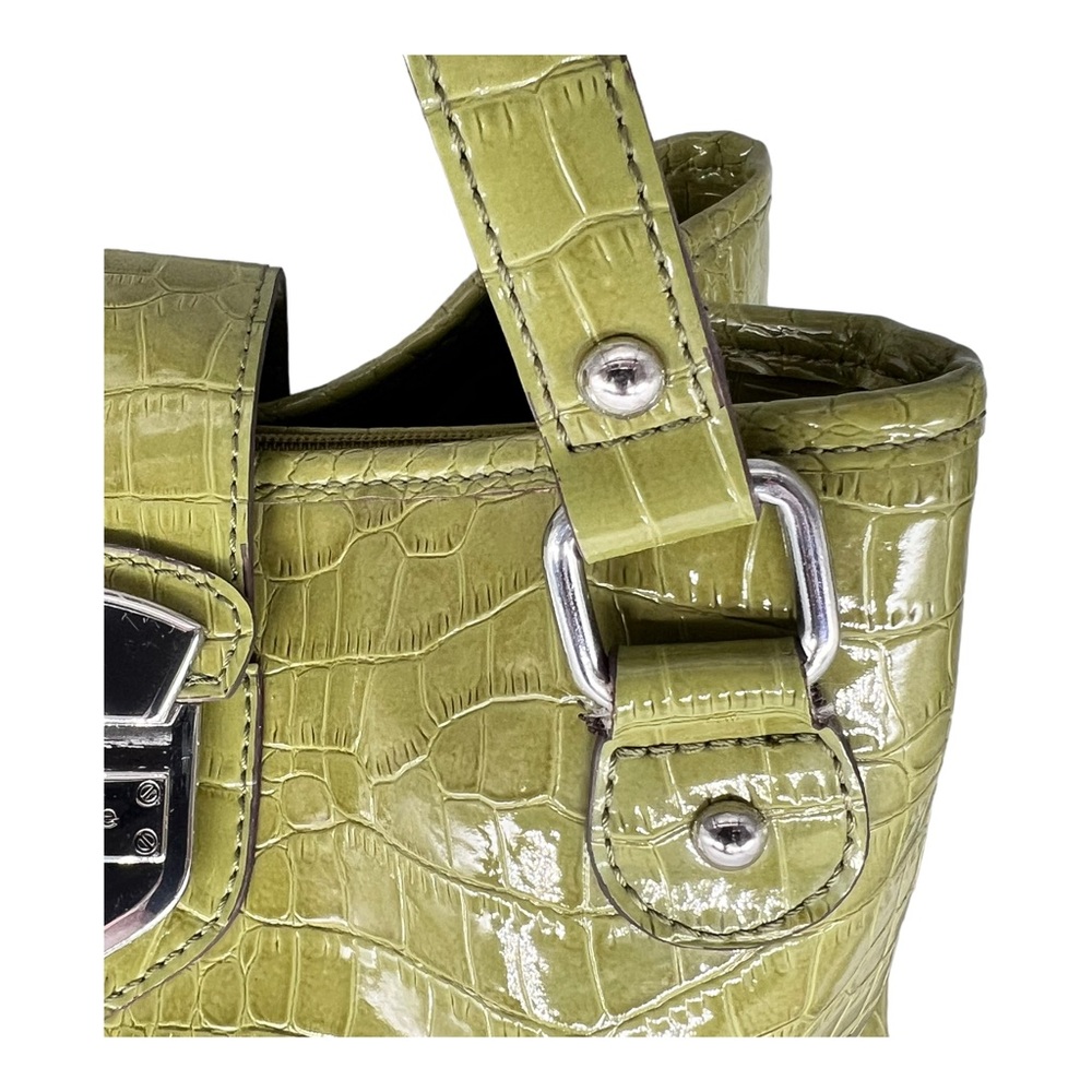 LIZ CLAIBORNE LIME GREEN FAUX ALLIGATOR HANDBAG SHOULDER BAG - Picture 4 of 15